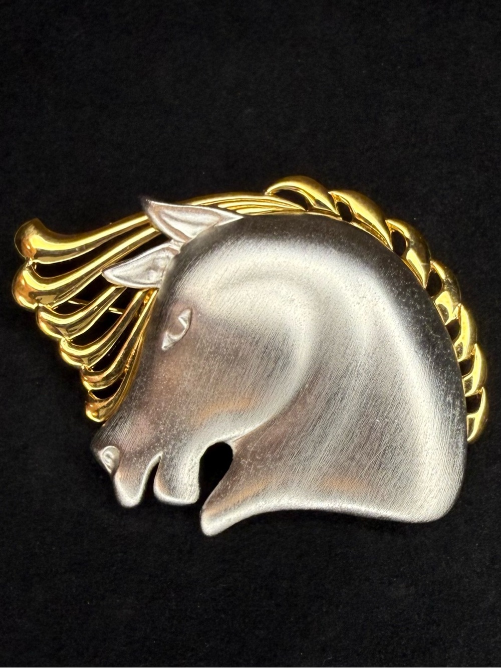 Monet Signed Two-Tone Horse head Brooch